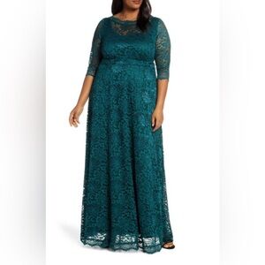 NWOT Kiyonna Leona Teal Deep Green Lace Gown, 1X 14, Fits like 0X 12